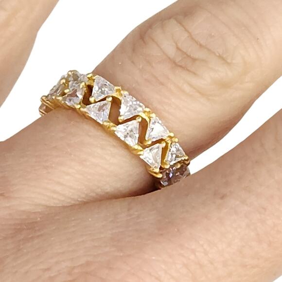 Unbranded Jewelry - 925 Sterling Silver Gold Tone Zirconia Eternity Band Ring  Triangle Cut  Size 6